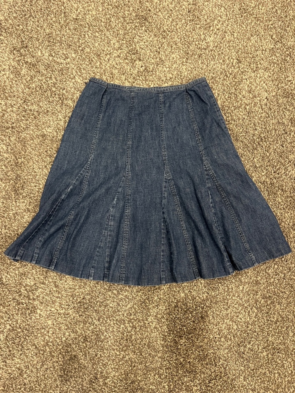 Dark Blue Denim A-Line Panel Midi Skirt